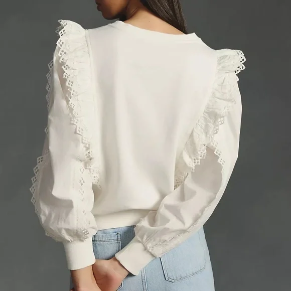 NWT Anthropologie Ruffle Sleeve White Top XS - Picture 3 of 4
